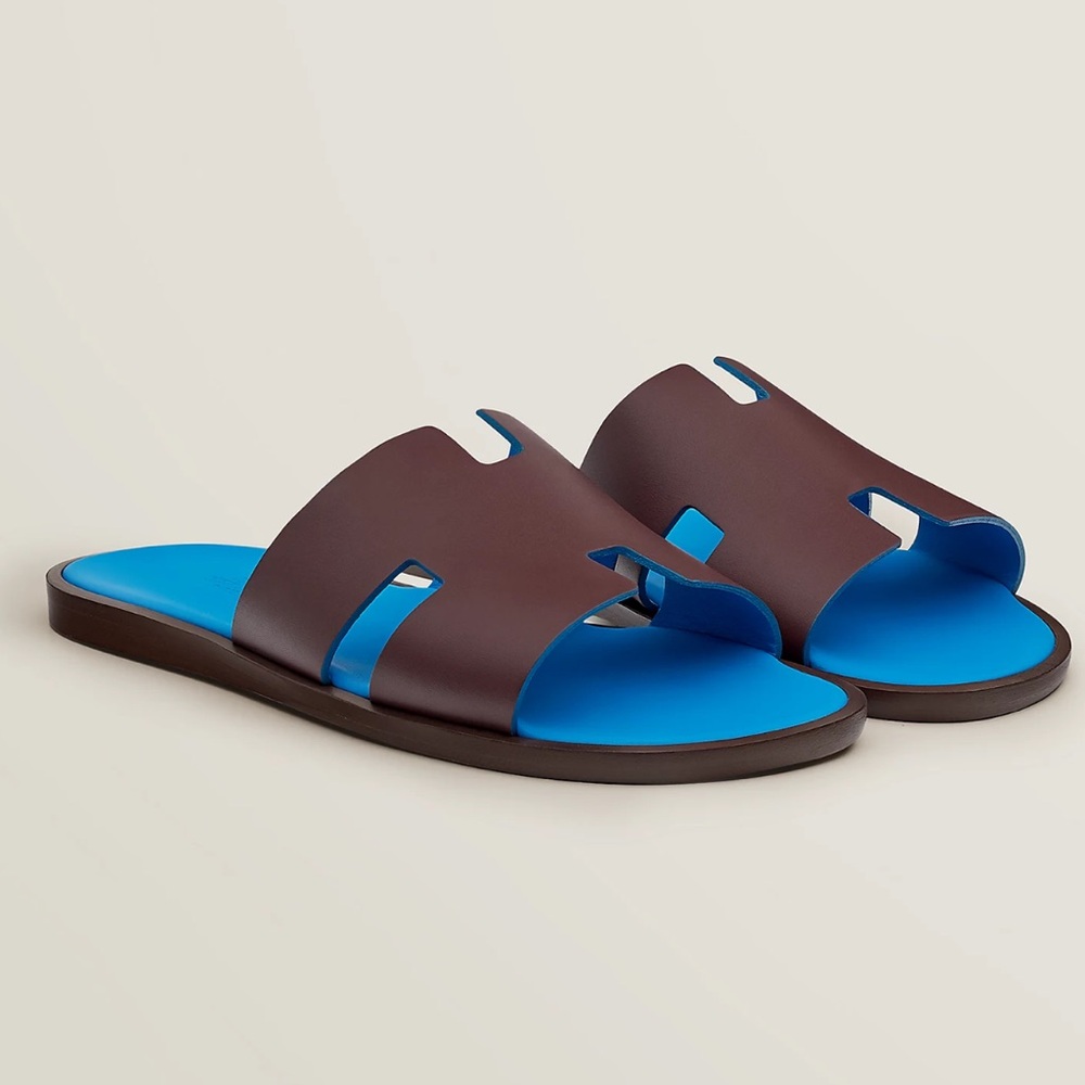 NWB HERMES IZMIR SANDALS In   Bordeaux / Bleu Santorin Size 43